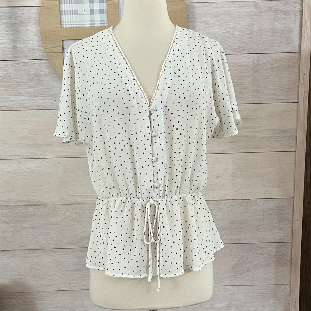 Sienna Sky White Polka Dot Peplum Blouse M